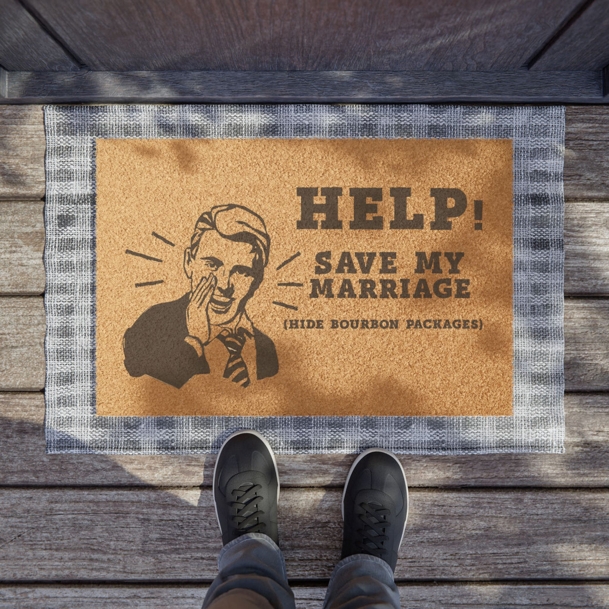 Aidez à sauver mon mariage Tapis de porte Cacher les paquets de bourbon