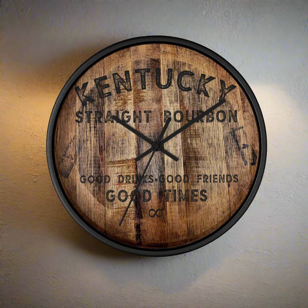 Bourbon Barrel Head Clock Good Friends Good Times
